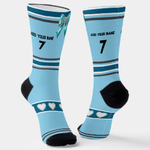 SkyBlue Bow - Name Number Socks