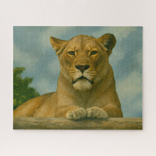 Skybound Grace – Lioness on the Ledge Jigsaw Puzzle