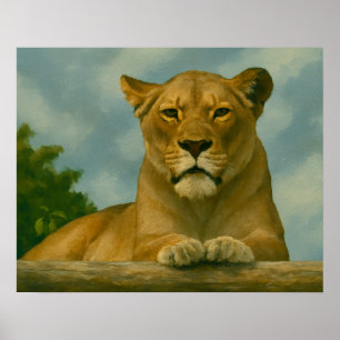 Skybound Grace – Lioness on the Ledge Poster