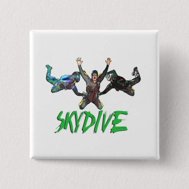 Skydive - Green Text 2 Inch Square Button (Front)