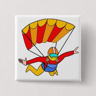 Skydive Red Yello Parachute 2 Inch Square Button