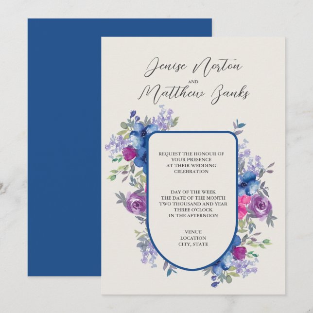 Skydiver Blue and Snow White Wedding Invitation (Front/Back)