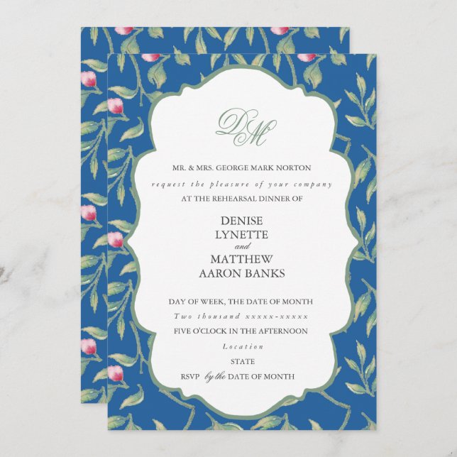 Skydiver Blue & Basil Green Rehearsal Dinner Invitation (Front/Back)