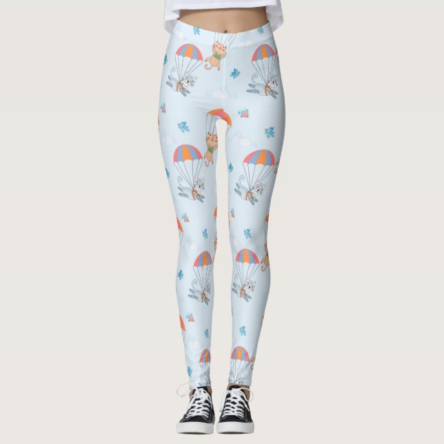 Skydiver Cat Seamless Pattern Leggings (Front)