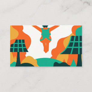 Skydiver Descending Over Solar Powered Landscape Business Card