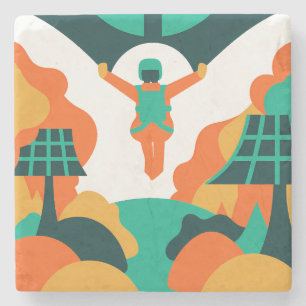 Skydiver Descending Over Solar Powered Landscape Stone Coaster