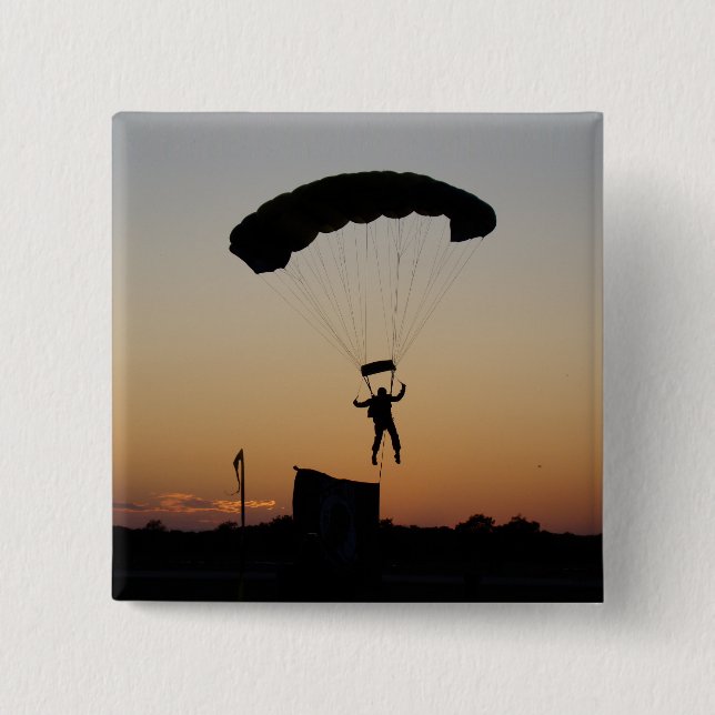 Skydiver Parachute at Sunset Sky Diver 2 Inch Square Button (Front)
