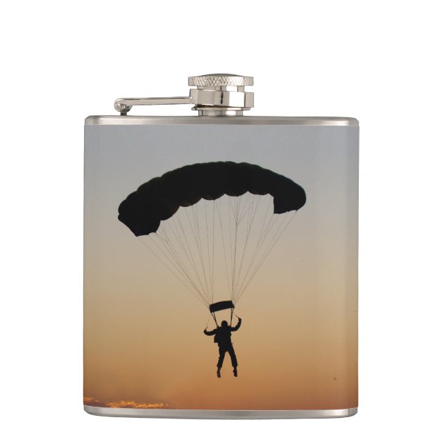 Skydiver Parachute at Sunset Sky Diver Hip Flask (Front)