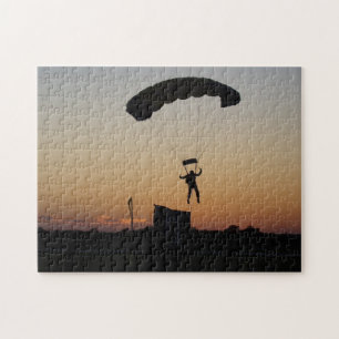 Skydiver Parachute at Sunset Sky Diver Jigsaw Puzzle