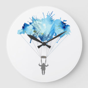 Skydiver, Parachute. Skydiving Sport. Parachuting Large Clock