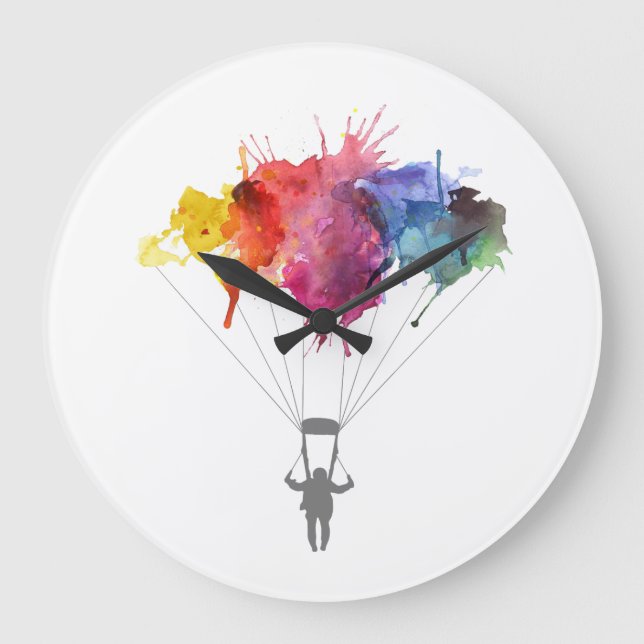 Skydiver, Parachute. Skydiving Sport. Parachuting Large Clock (Front)