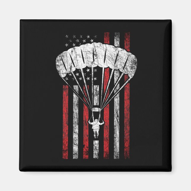 Skydiver Silhouette - Skydiving American Flag - Sk Magnet (Front)