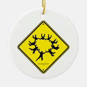 Skydivers Caution Sign Ceramic Ornament