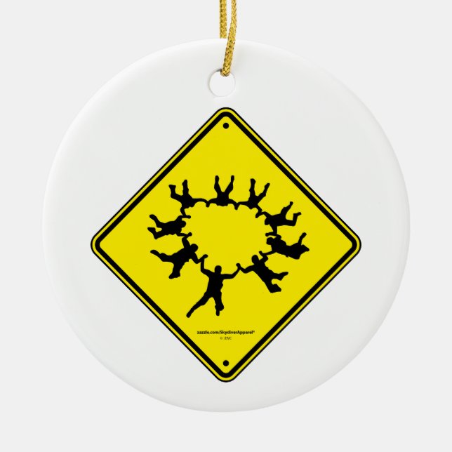 Skydivers Caution Sign Ceramic Ornament (Front)