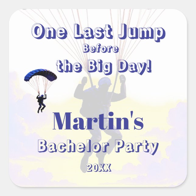 Skydiving Bachelor Party Funny Adventure Theme Square Sticker (Front)