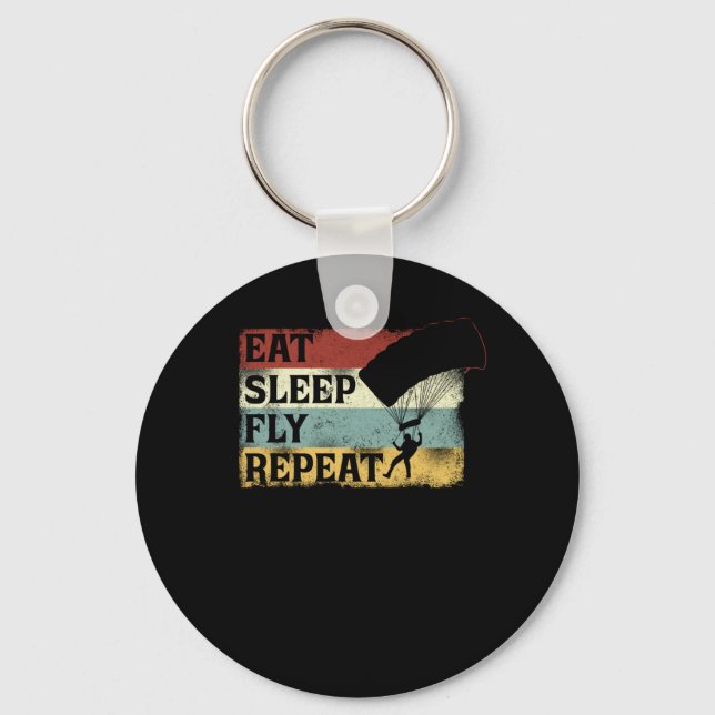 Skydiving Eat Sleep Fly Repeat Parachute Paraglide Keychain (Front)