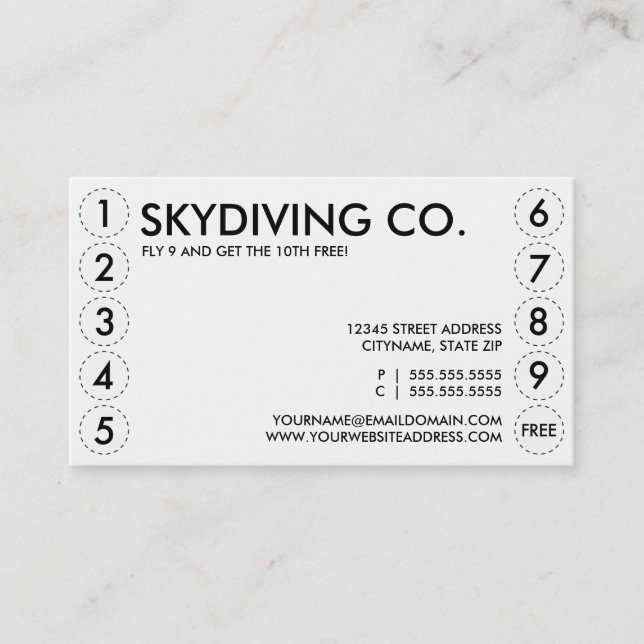 skydiving punch card (Front)