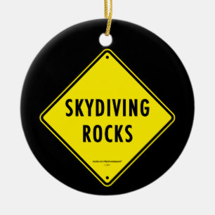 SKYDIVING ROCKS Road Sign Ceramic Ornament