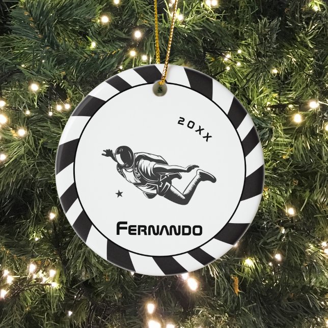 Skydiving Skydiver Parachutist Name & Year Dated  Ceramic Ornament (Creator Uploaded)
