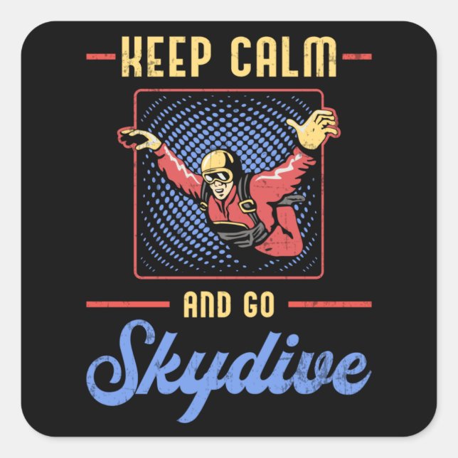Skydiving Skydiver Retro Keep Calm Funny Gift Square Sticker (Front)