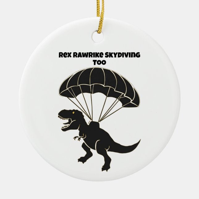 Skydiving T-rex Ceramic Ornament (Front)