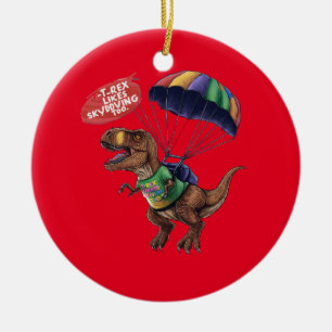 Skydiving T-Rex Ceramic Ornament
