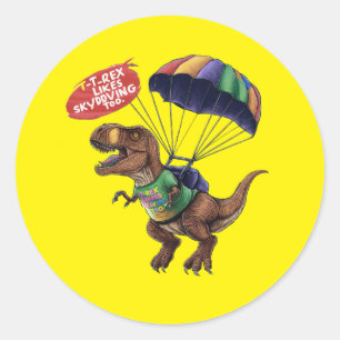 Skydiving T-Rex Classic Round Sticker