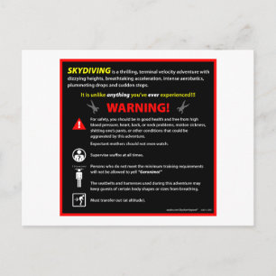 SKYDIVING Theme Park Warning Sign Postcard