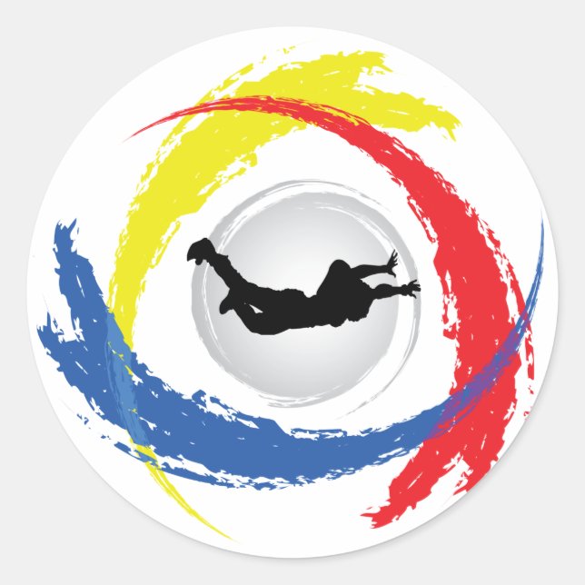 Skydiving Tricolor Emblem Classic Round Sticker (Front)