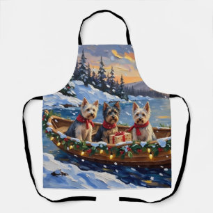 Skye Terrier Christmas Boat Holiday Apron