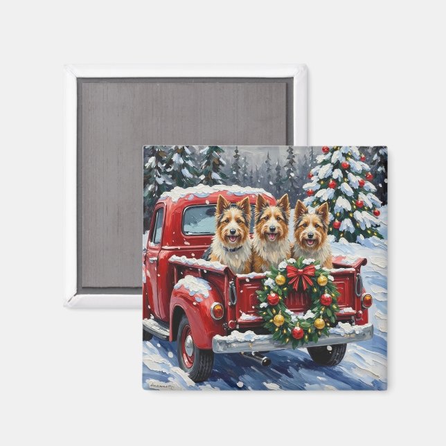 Skye Terrier Christmas Red Truck Holiday Magnet (Front/Back)