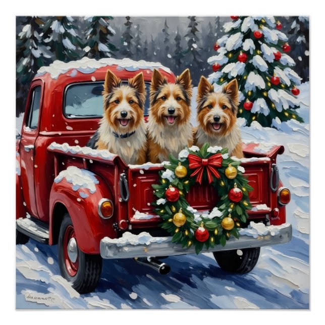 Skye Terrier Christmas Red Truck Holiday Poster (Front)