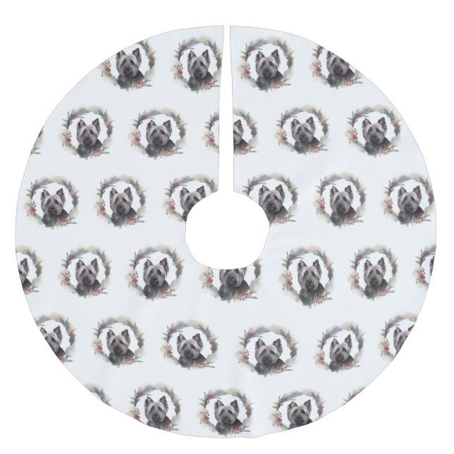 Skye Terrier Christmas Wreath Festive Pup Brushed Polyester Tree Skirt (Front)