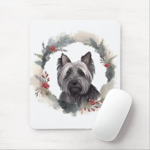 Skye Terrier Christmas Wreath Festive Pup Mouse Pad