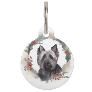 Skye Terrier Christmas Wreath Festive Pup Pet Tag