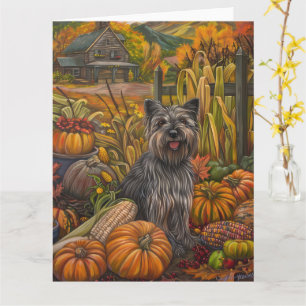 Skye Terrier Dog Autumn Harvest Thanksgiving Card