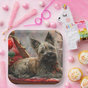 Skye Terrier Dog Christmas Festive Paper Plate
