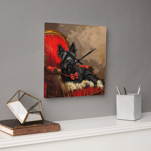 Skye Terrier Dog Christmas Festive  Square Wall Clock (Office)