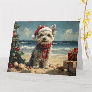 Skye Terrier Dog Christmas Vintage Beach Card