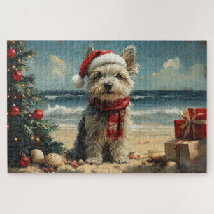 Skye Terrier Dog Christmas Vintage Beach Jigsaw Puzzle
