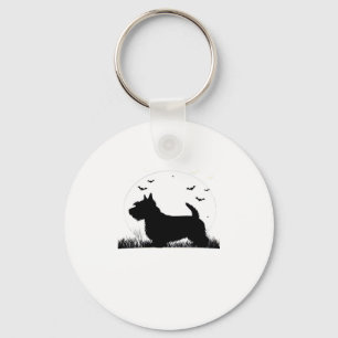 Skye Terrier Dog � Halloween Moon Silhouette Class Keychain