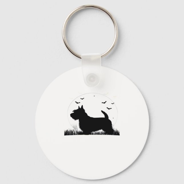 Skye Terrier Dog � Halloween Moon Silhouette Class Keychain (Front)