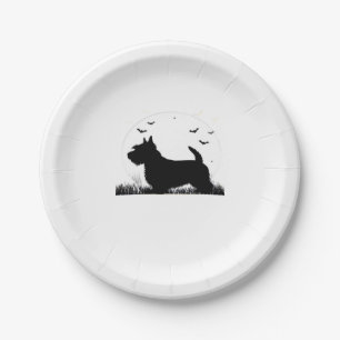 Skye Terrier Dog � Halloween Moon Silhouette Class Paper Plate