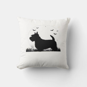 Skye Terrier Dog � Halloween Moon Silhouette Class Throw Pillow