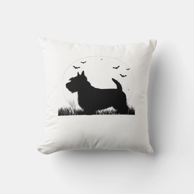 Skye Terrier Dog � Halloween Moon Silhouette Class Throw Pillow (Front)