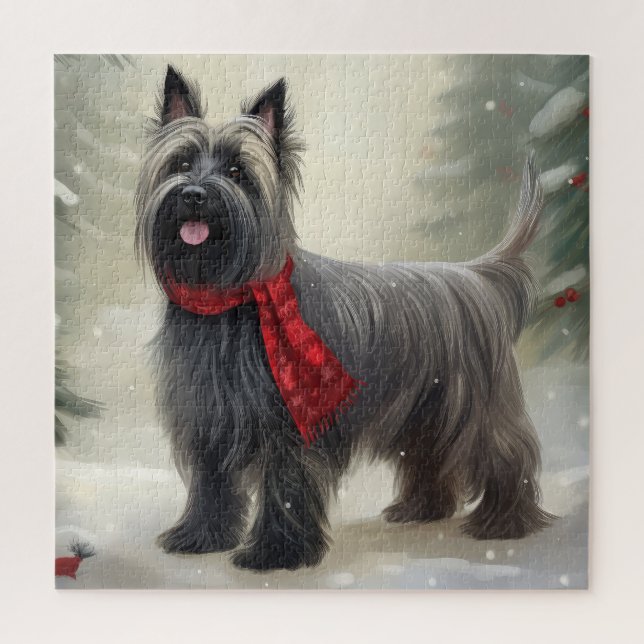 Skye Terrier Dog in Snow Christmas  Jigsaw Puzzle (Vertical)
