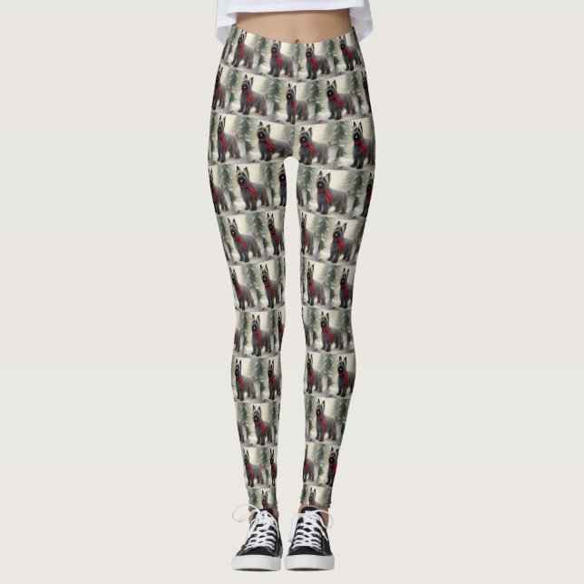 Skye Terrier Dog in Snow Christmas  Leggings (Front)