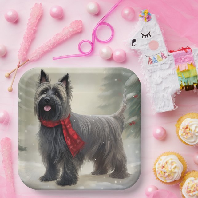 Skye Terrier Dog in Snow Christmas  Paper Plate (Party)