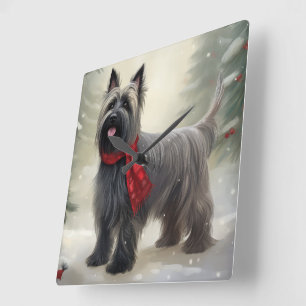 Skye Terrier Dog in Snow Christmas  Square Wall Clock