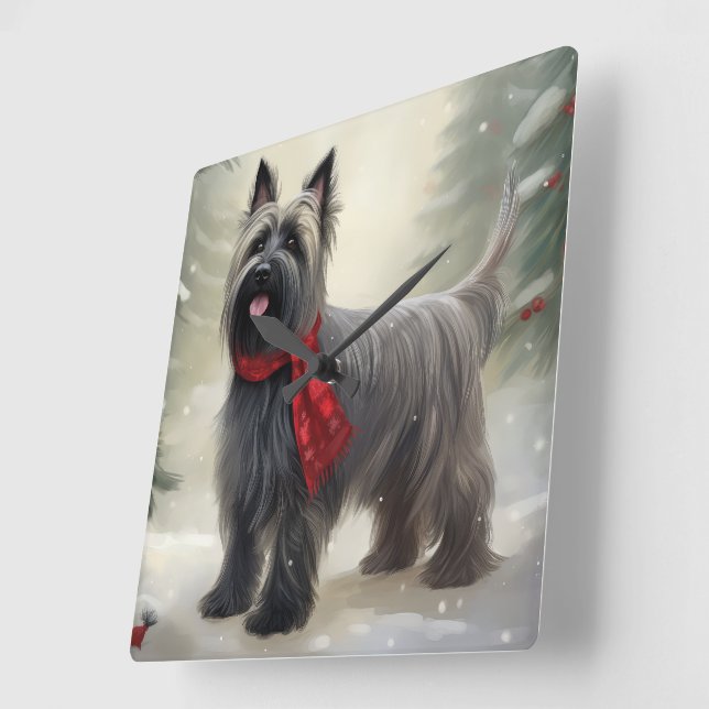 Skye Terrier Dog in Snow Christmas  Square Wall Clock (Angle)